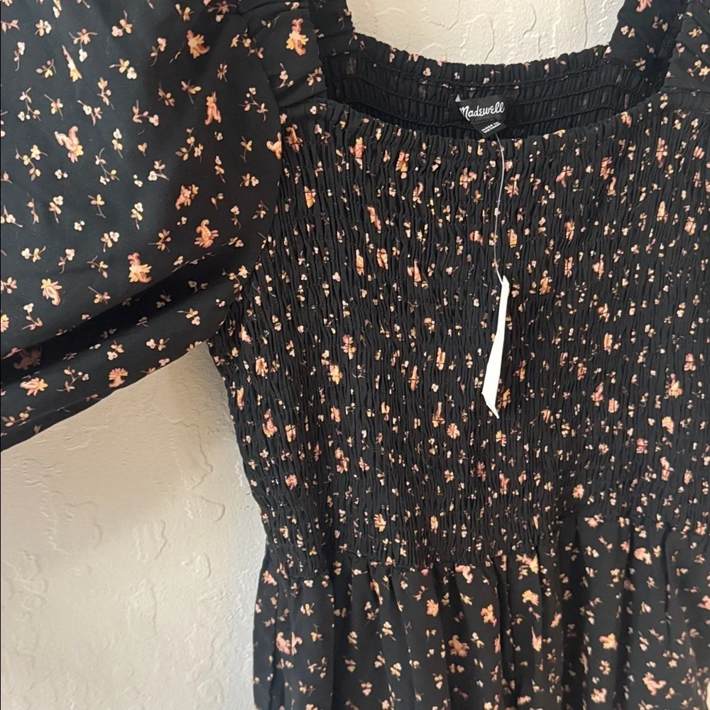 Madewell Lucie Elbow Sleeve Smocked Wide Leg Jumpsuit Stem Scatter 0 nwt